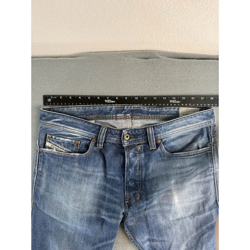 Diesel Safado Jeans Mens 33x34 Medium Wash Blue Slim Straight Distressed Denim